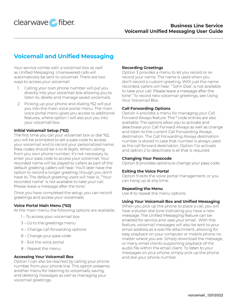 Preview of Voicemail and Unified Messaging Document